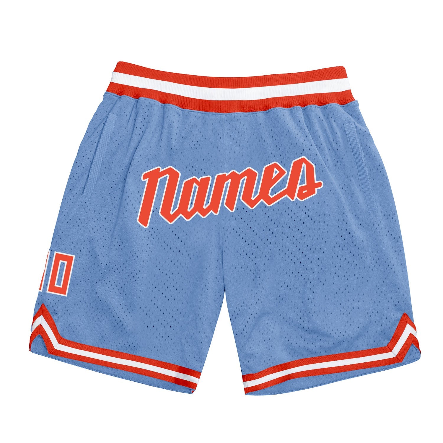 Custom Light Blue Orange-White Authentic Throwback Basketball Shorts