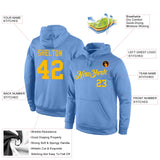 Custom Stitched Light Blue Gold Sports Pullover Sweatshirt Hoodie