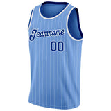 Custom Light Blue White Pinstripe Royal-White Authentic Basketball Jersey