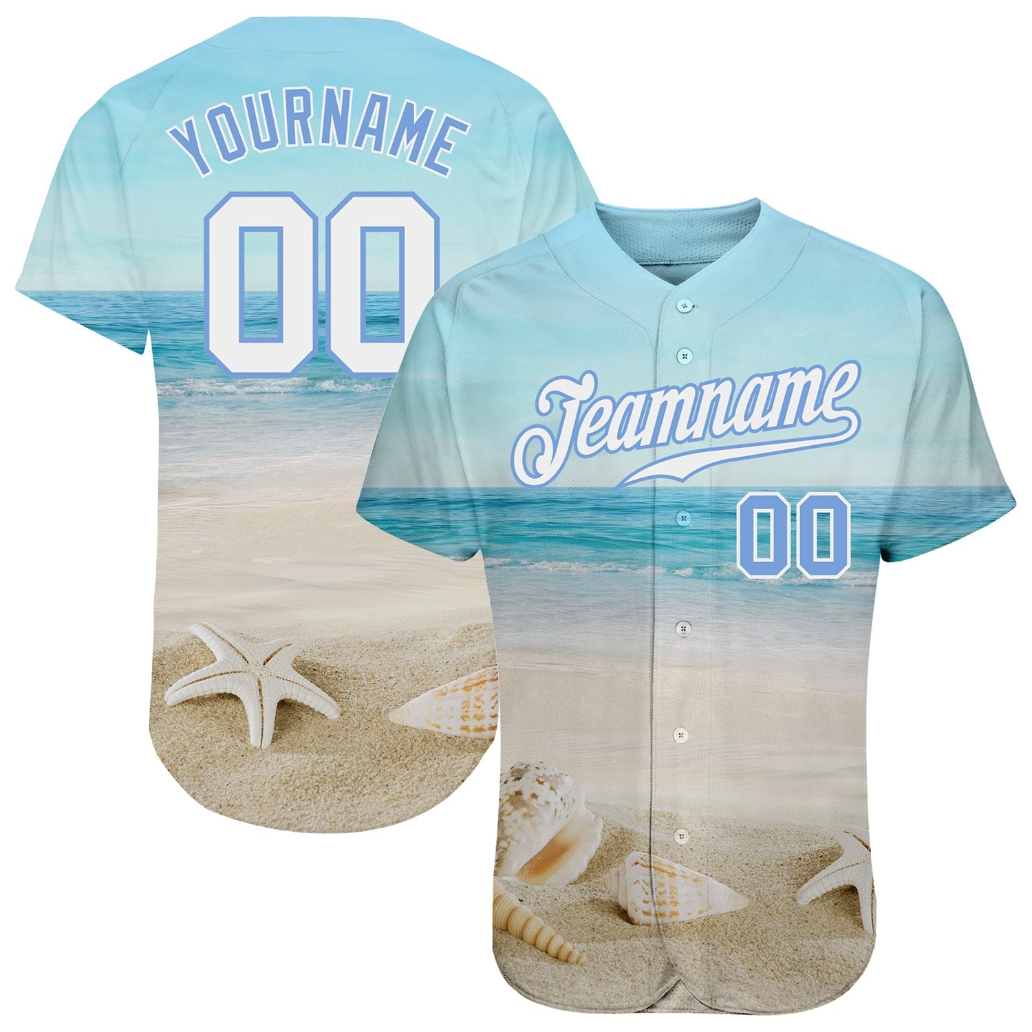 Custom Light Blue White-Light Blue 3D Pattern Design Beach Authentic Baseball Jersey