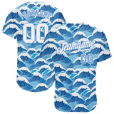 Custom Light Blue White-Light Blue 3D Pattern Design Waves Authentic Baseball Jersey