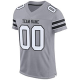 Custom Light Gray White-Black Mesh Authentic Football Jersey