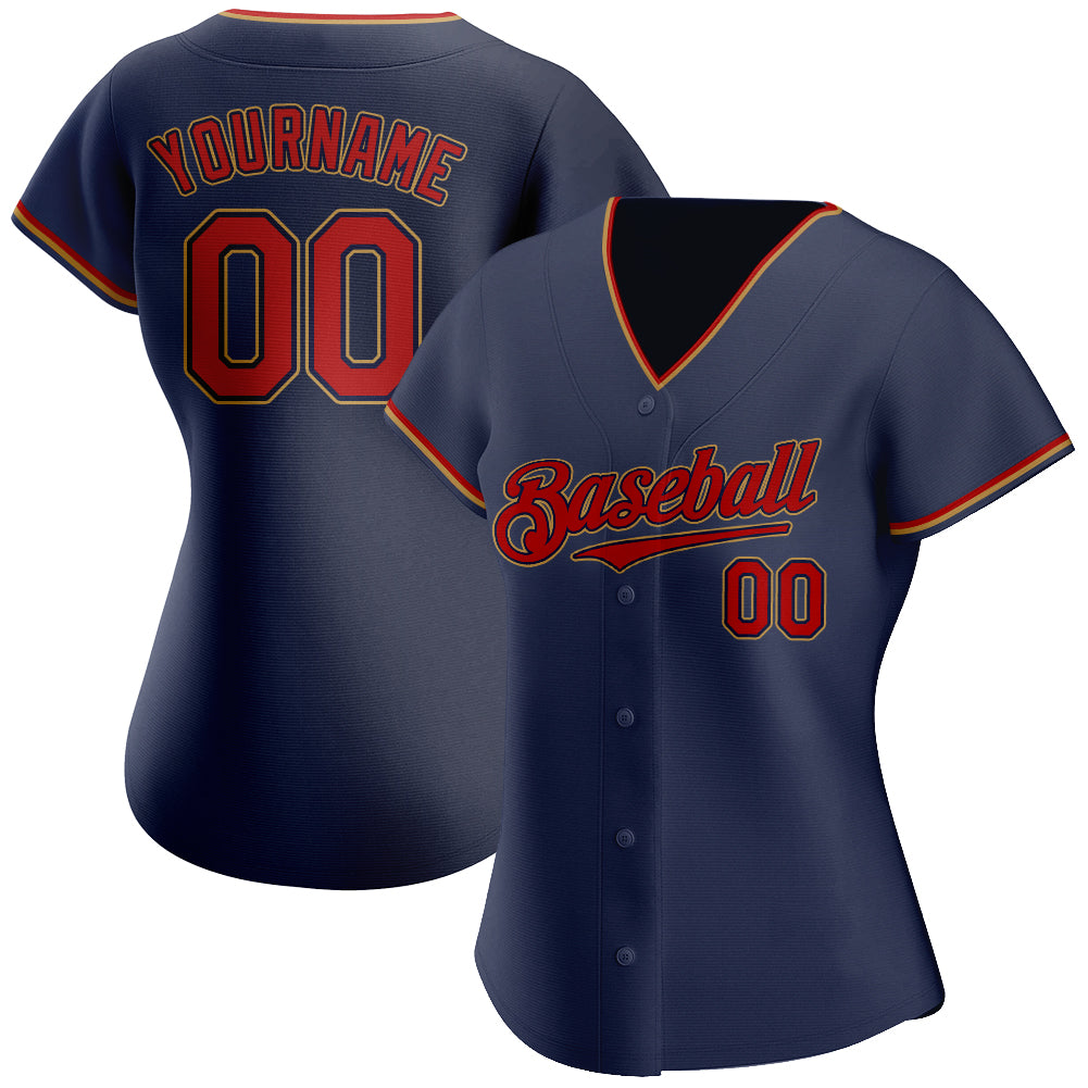Custom Navy Red-Old Gold Authentic Baseball Jersey