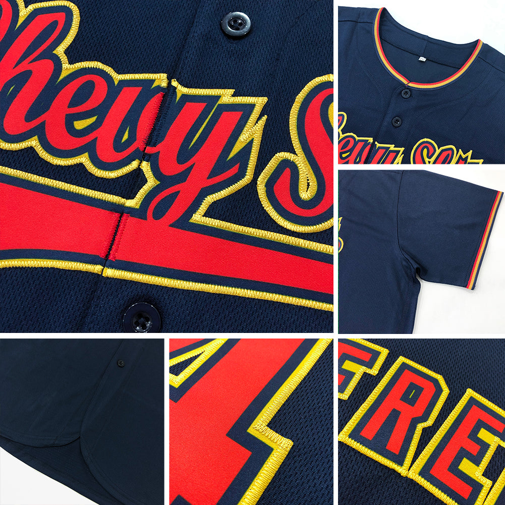Custom Navy Red-Gray Authentic Baseball Jersey