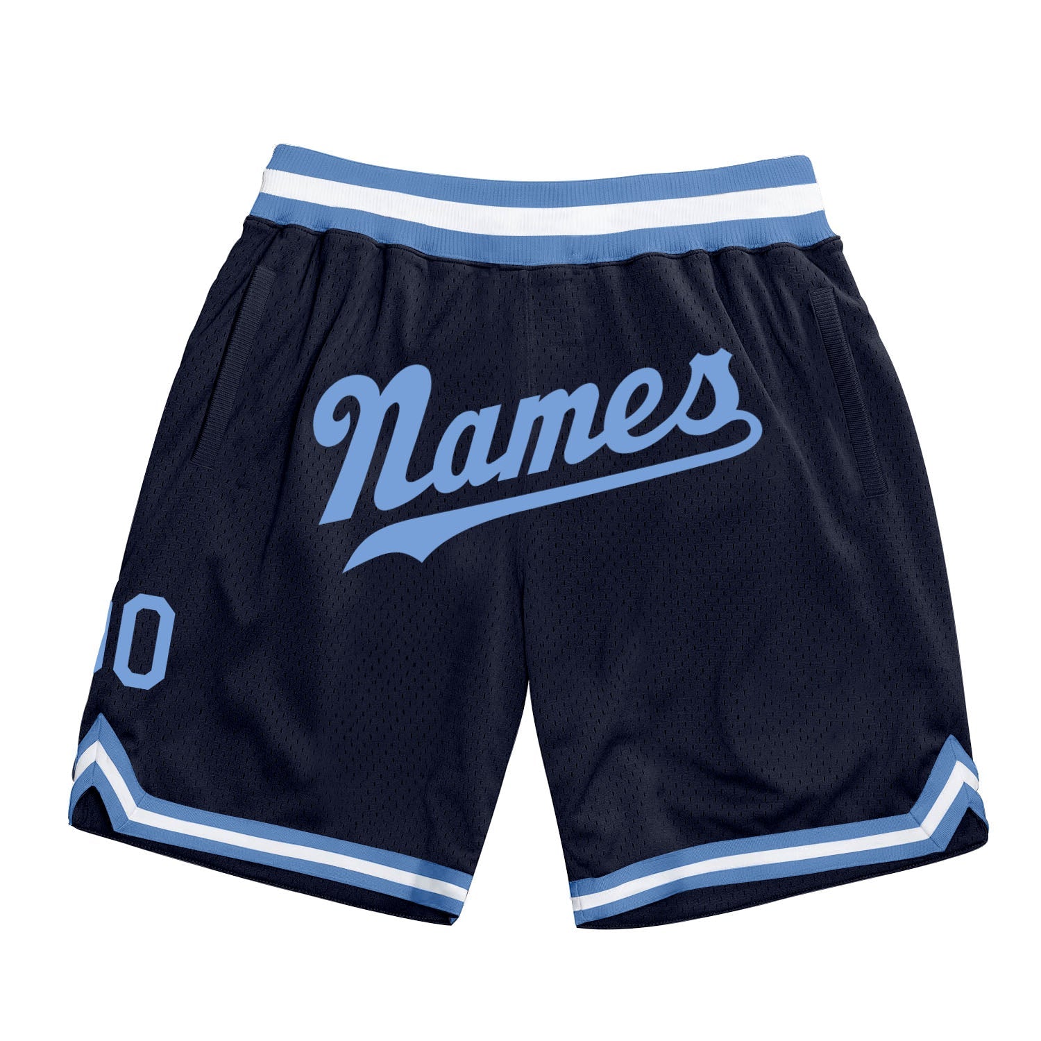 Custom Navy Light Blue-White Authentic Throwback Basketball Shorts