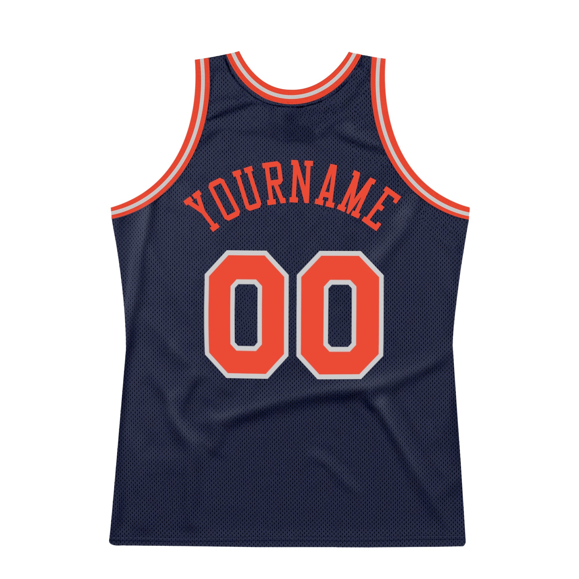 Custom Navy Orange-Gray Authentic Throwback Basketball Jersey