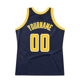 Custom Navy Gold-White Authentic Throwback Basketball Jersey