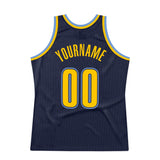 Custom Navy Gold-Light Blue Authentic Throwback Basketball Jersey