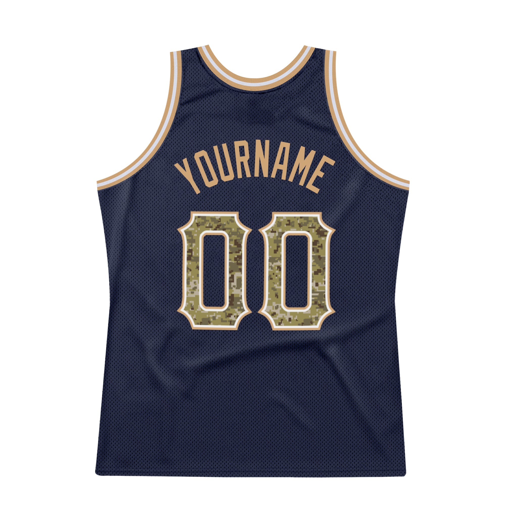 Custom Navy Camo-Old Gold Authentic Throwback Basketball Jersey