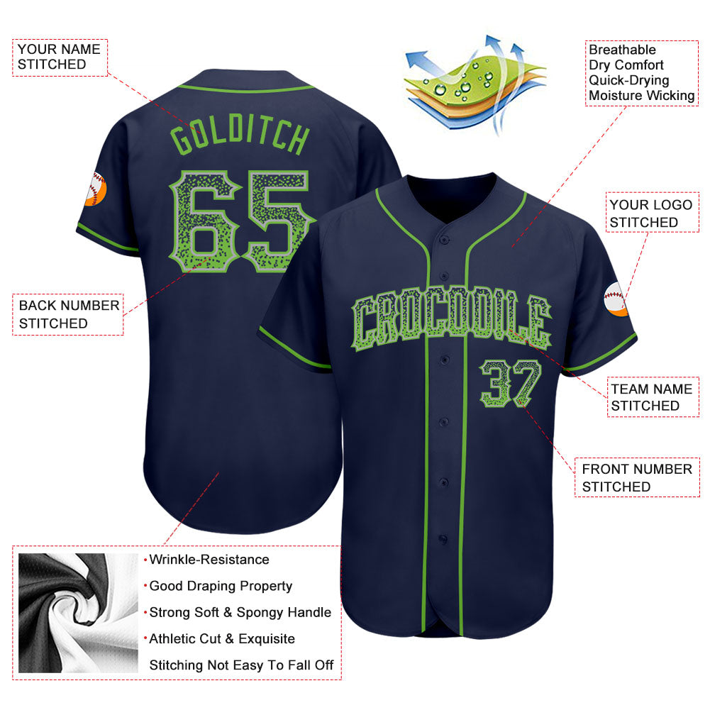 Custom Navy Neon Green-Gray Authentic Drift Fashion Baseball Jersey