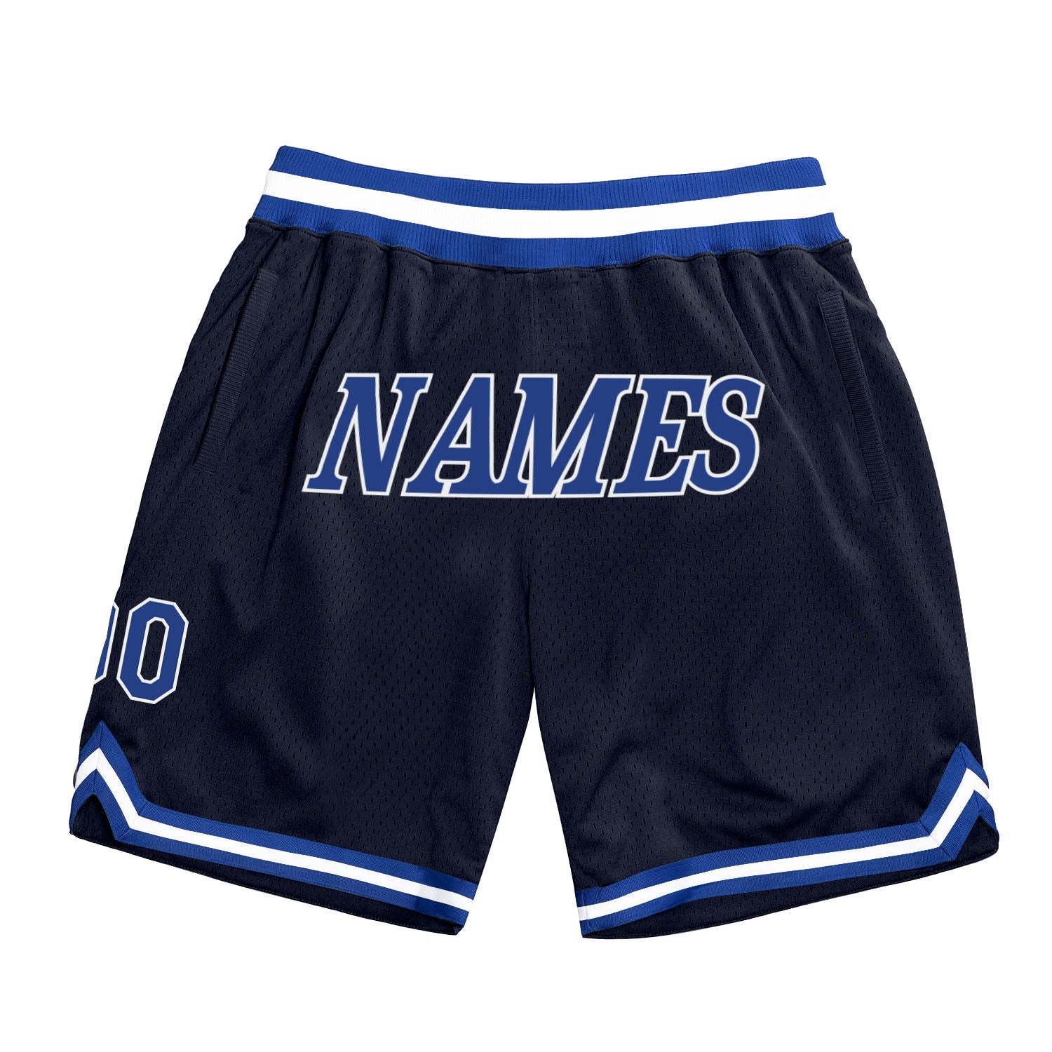 Custom Navy Royal-White Authentic Throwback Basketball Shorts