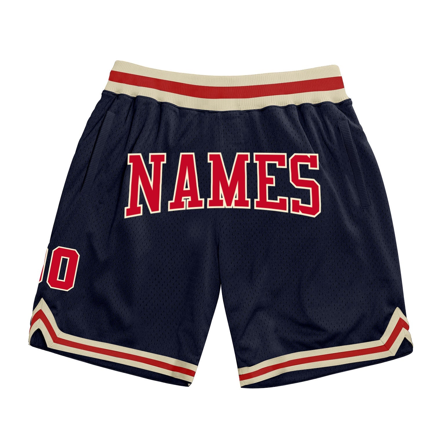 Custom Navy Red-Cream Authentic Throwback Basketball Shorts