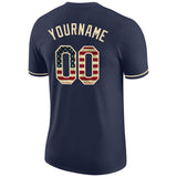 Custom Navy Vintage USA Flag-Cream Performance T-Shirt