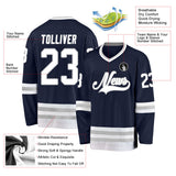 Custom Navy White-Gray Hockey Jersey