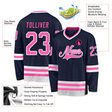 Custom Navy Pink-White Hockey Jersey