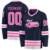 Custom Navy Pink-White Hockey Jersey