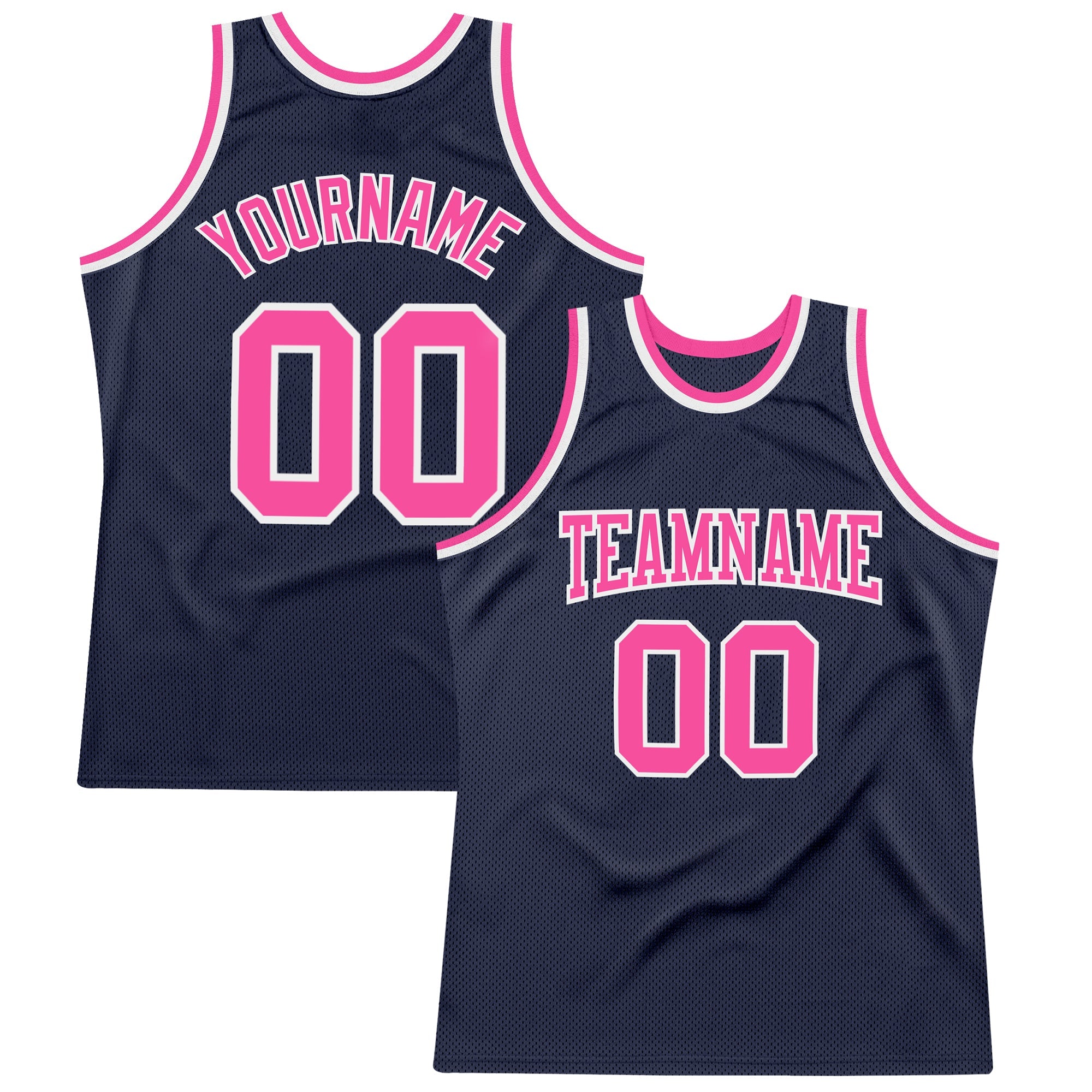 Custom Navy Pink-White Authentic Throwback Basketball Jersey