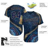 Custom Navy Navy-Old Gold 3D Pattern Design Marble Authentic Baseball Jersey