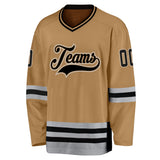 Custom Old Gold Black-Gray Hockey Jersey