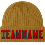 Custom Old Gold Red-Black Stitched Cuffed Knit Hat