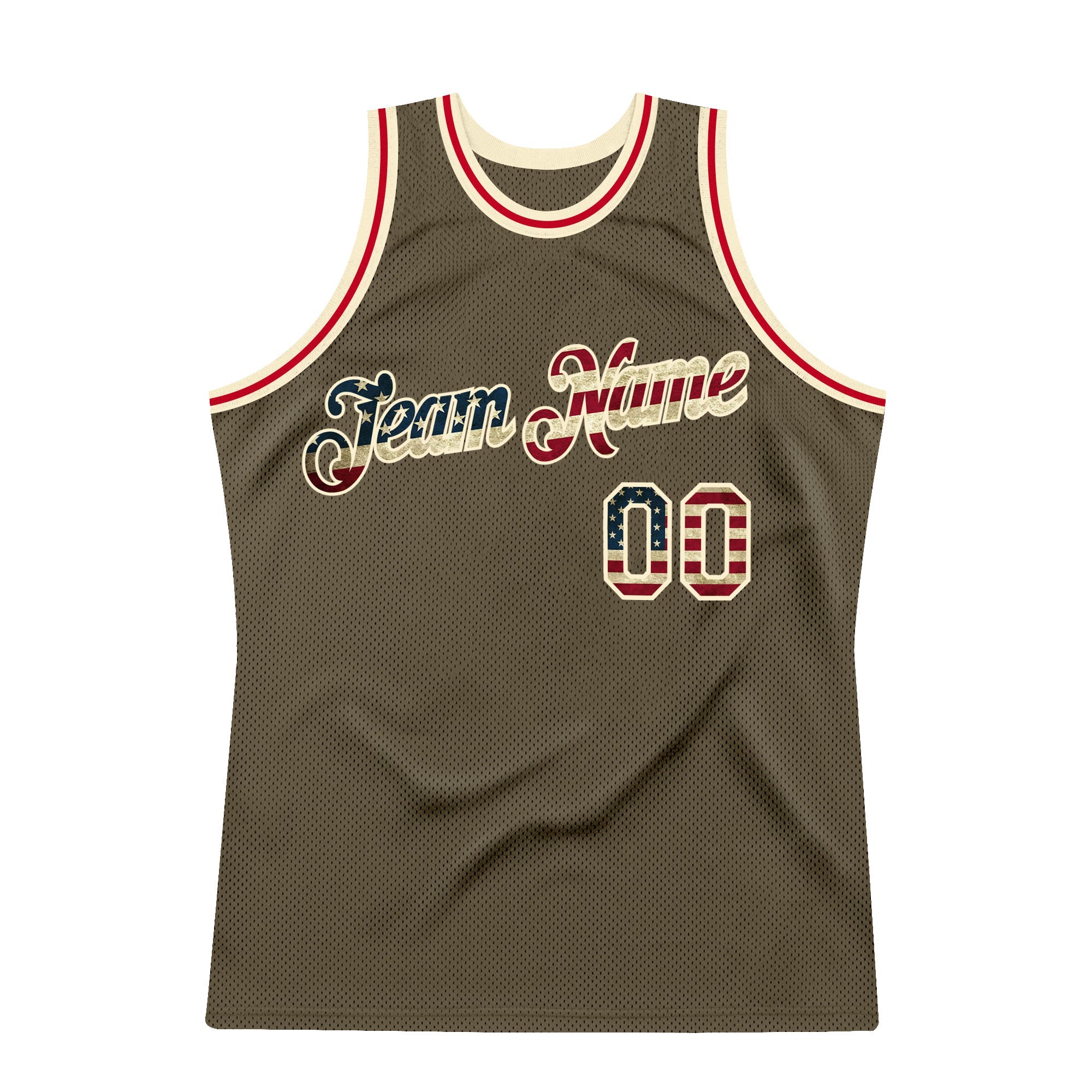 Custom Olive Vintage USA Flag-Cream Authentic Throwback Salute To Service Basketball Jersey