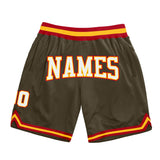 Custom Olive White-Red Authentic Throwback Salute To Service Basketball Shorts