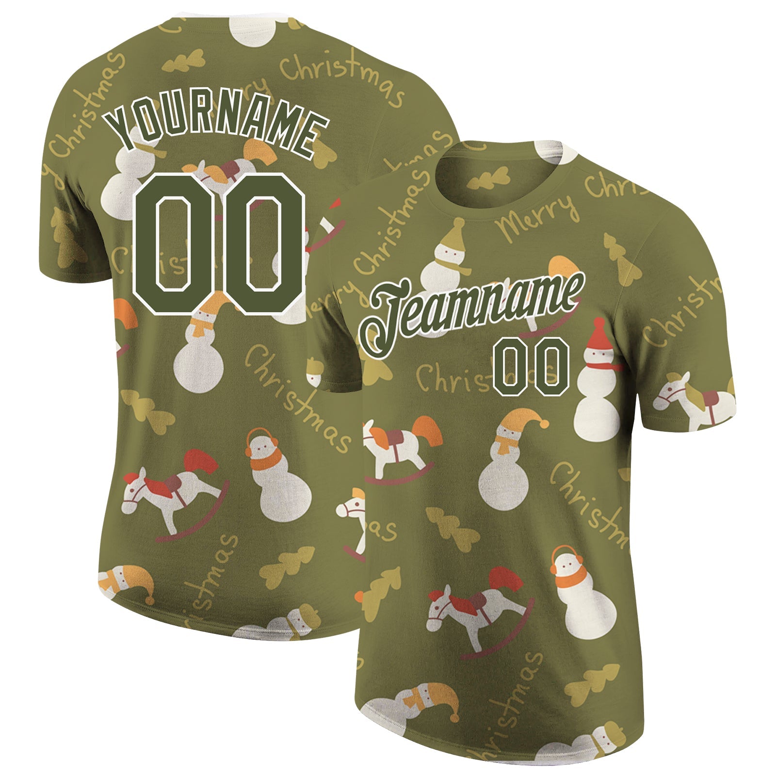 Custom Olive Olive-White Christmas 3D Performance Salute To Service T-Shirt
