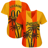 Custom Orange Black-Gold 3D Pattern Design Coconut Trees Authentic Baseball Jersey