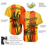 Custom Orange Black-Gold 3D Pattern Design Coconut Trees Authentic Baseball Jersey