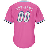 Custom Pink White-Light Blue Authentic Throwback Rib-Knit Baseball Jersey Shirt