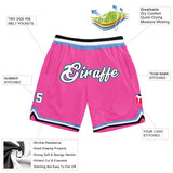 Custom Pink White-Light Blue Authentic Throwback Basketball Shorts