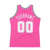 Custom Pink White-Black Authentic Throwback Basketball Jersey