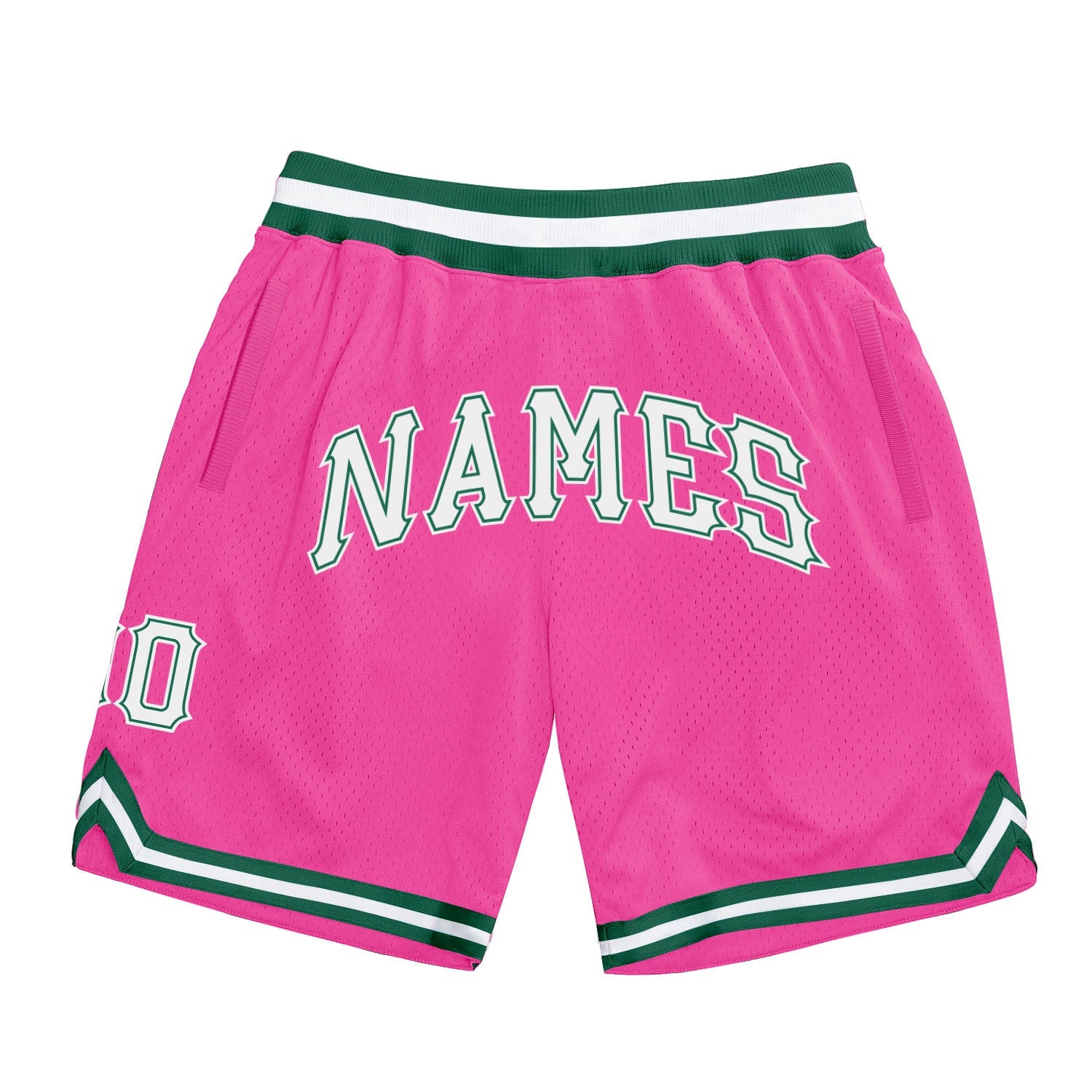 Custom Pink White-Kelly Green Authentic Throwback Basketball Shorts