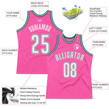 Custom Pink White-Kelly Green Authentic Throwback Basketball Jersey