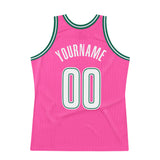 Custom Pink White-Kelly Green Authentic Throwback Basketball Jersey