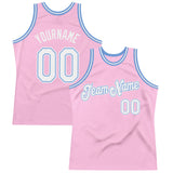 Custom Light Pink White-Light Blue Authentic Throwback Basketball Jersey