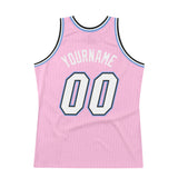 Custom Light Pink White-Light Blue Authentic Throwback Basketball Jersey