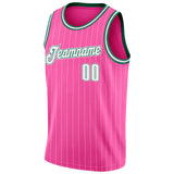 Custom Pink White Pinstripe White-Kelly Green Authentic Basketball Jersey