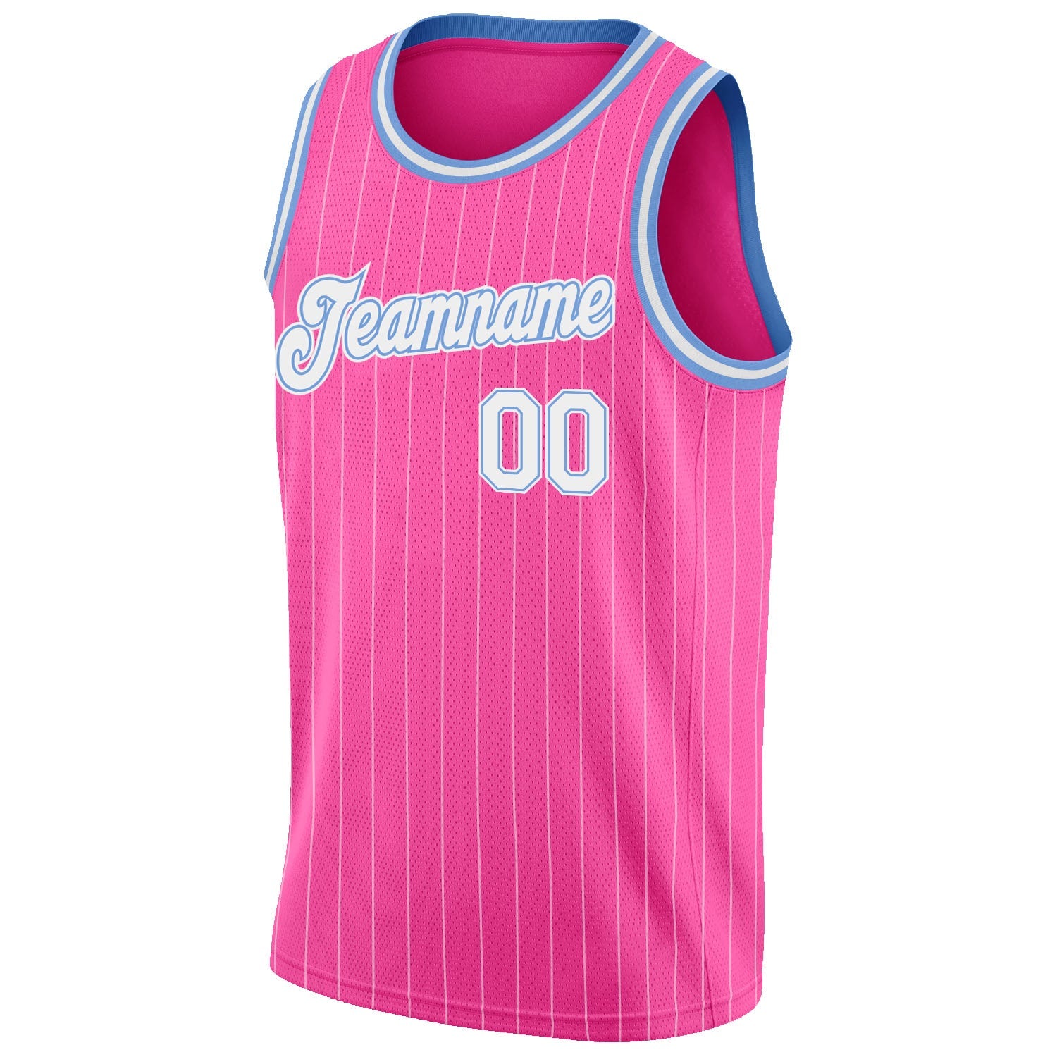 Custom Pink White Pinstripe White-Light Blue Authentic Basketball Jersey