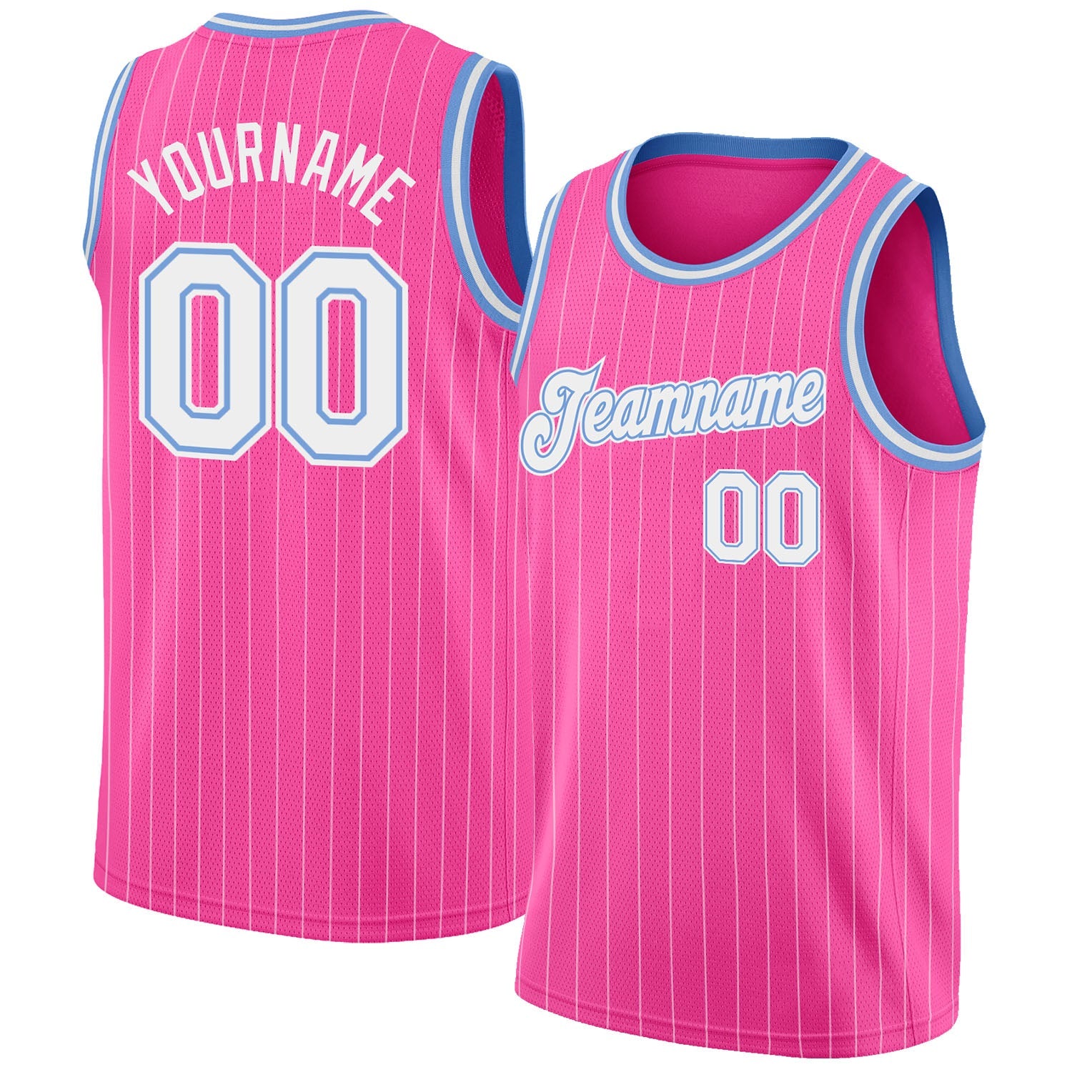 Custom Pink White Pinstripe White-Light Blue Authentic Basketball Jersey