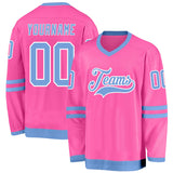Custom Pink Light Blue-White Hockey Jersey
