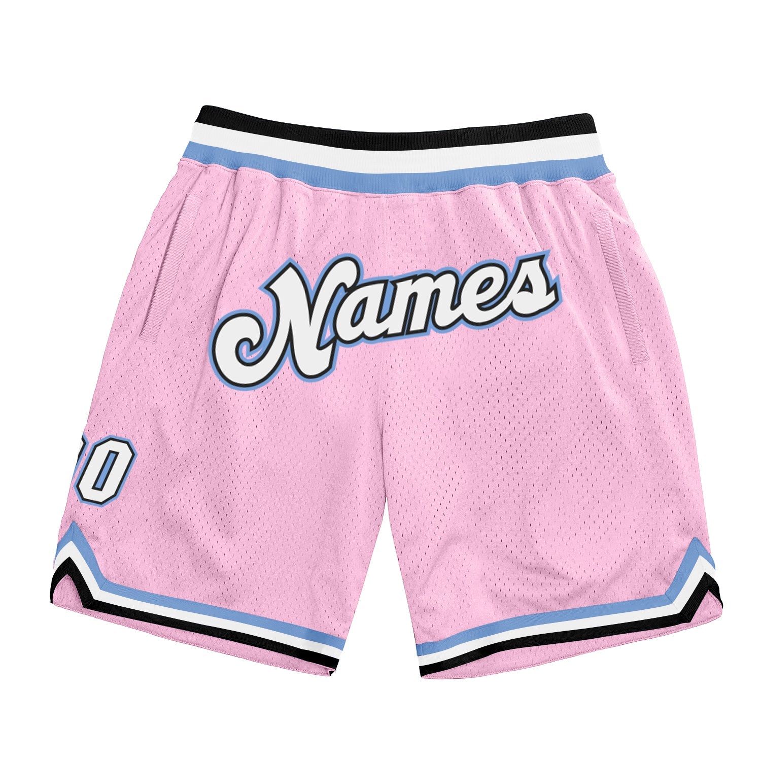 Custom Light Pink White-Light Blue Authentic Throwback Basketball Shorts