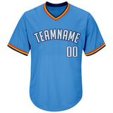 Custom Powder Blue White-Navy Authentic Throwback Rib-Knit Baseball Jersey Shirt