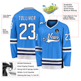 Custom Powder Blue White-Navy Hockey Jersey