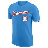 Custom Powder Blue White-Red Performance T-Shirt