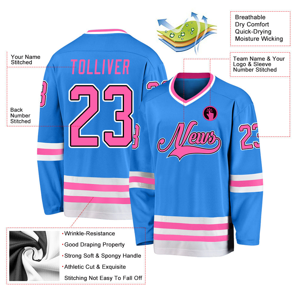 Custom Powder Blue Pink-Black Hockey Jersey