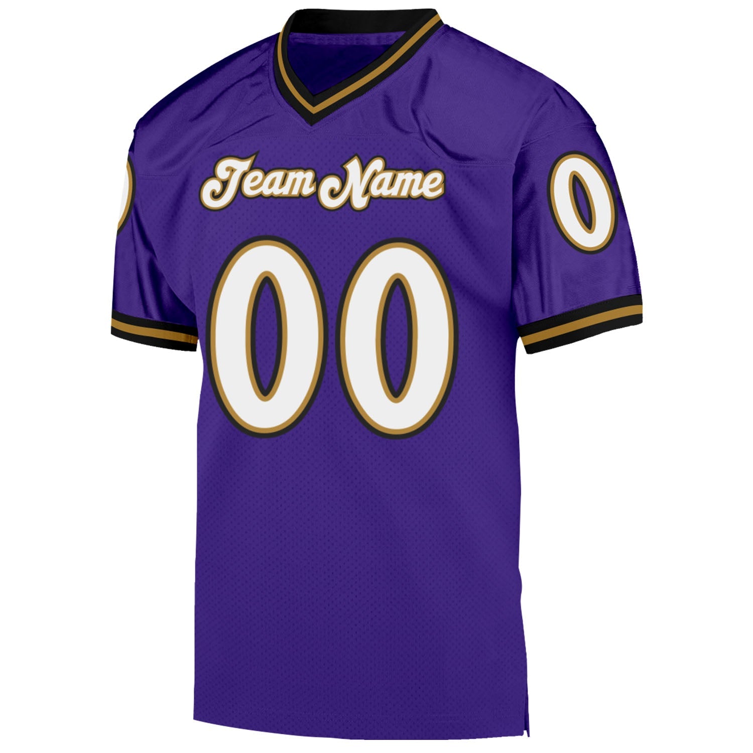 Custom Purple White-Old Gold Mesh Authentic Throwback Football Jersey