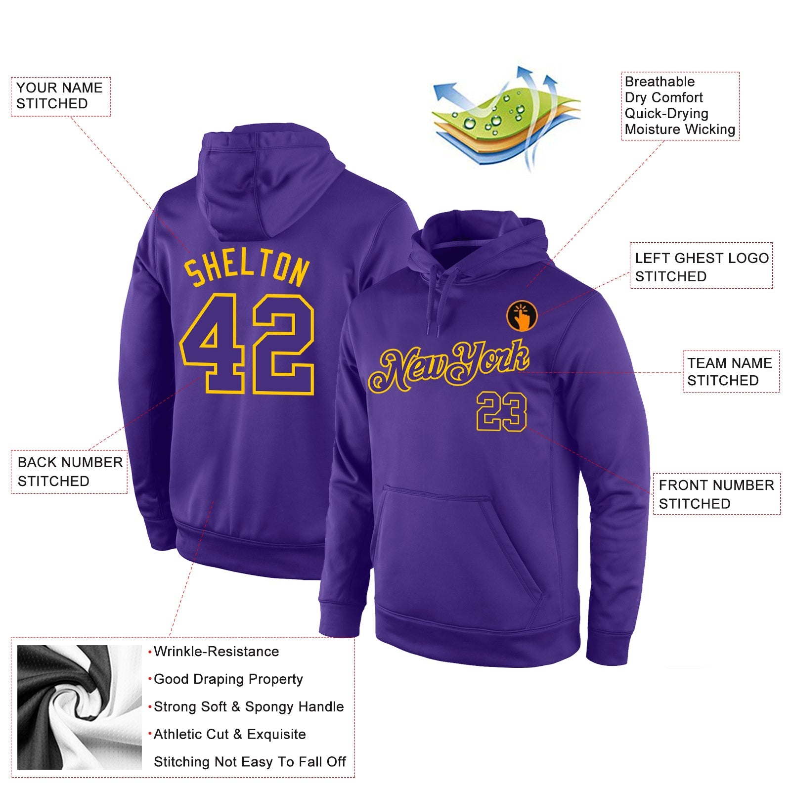Custom Stitched Purple Purple-Gold Sports Pullover Sweatshirt Hoodie