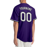 Custom Purple White-Black Authentic Baseball Jersey