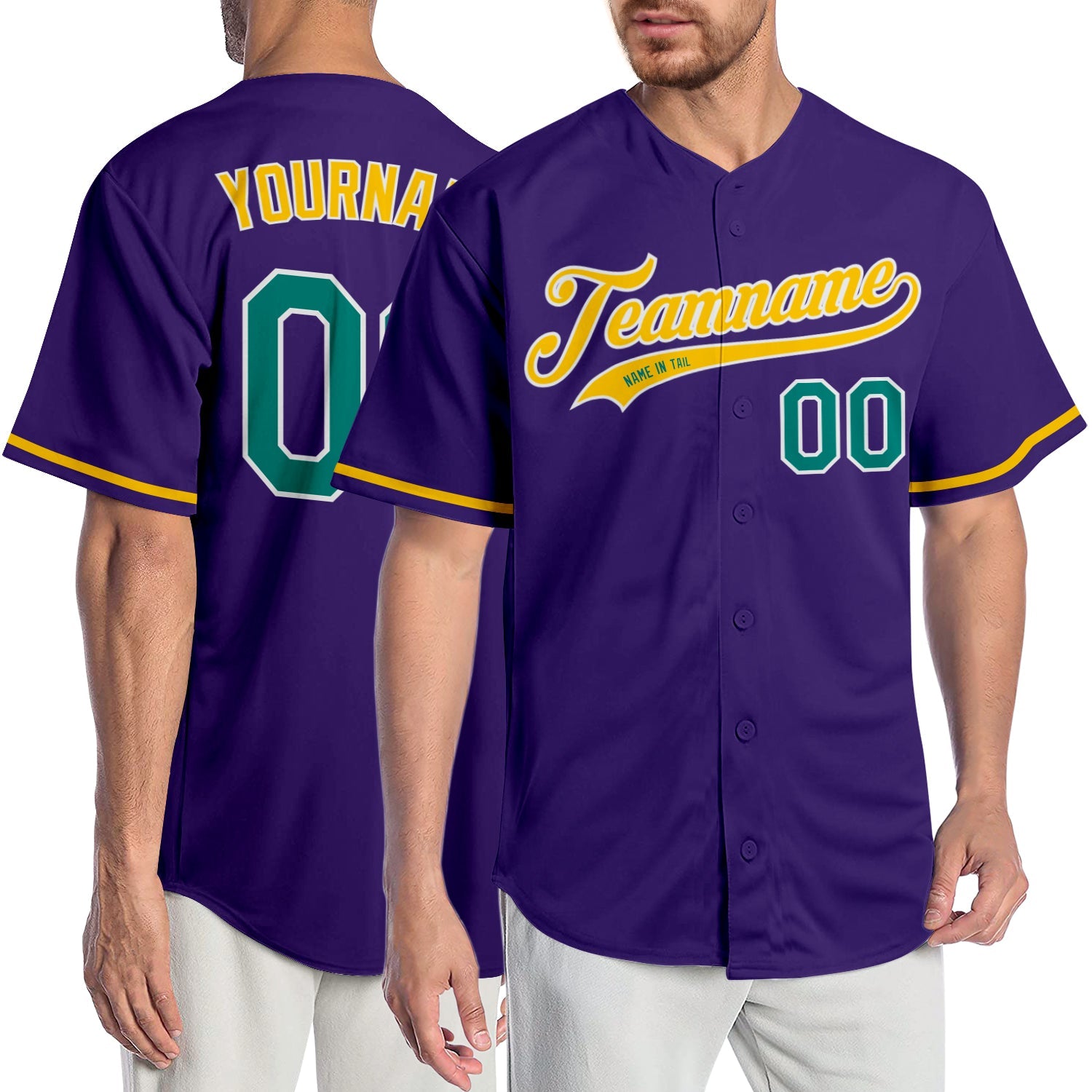 Custom Purple Aqua-Gold Authentic Baseball Jersey